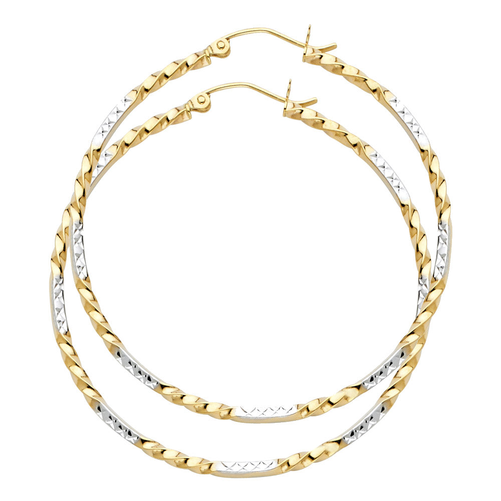 14K Two Tone Gold Curled Hoop Earring