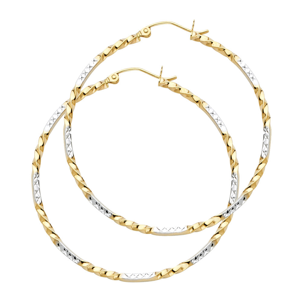 14K Two Tone Gold Curled Hoop Earring