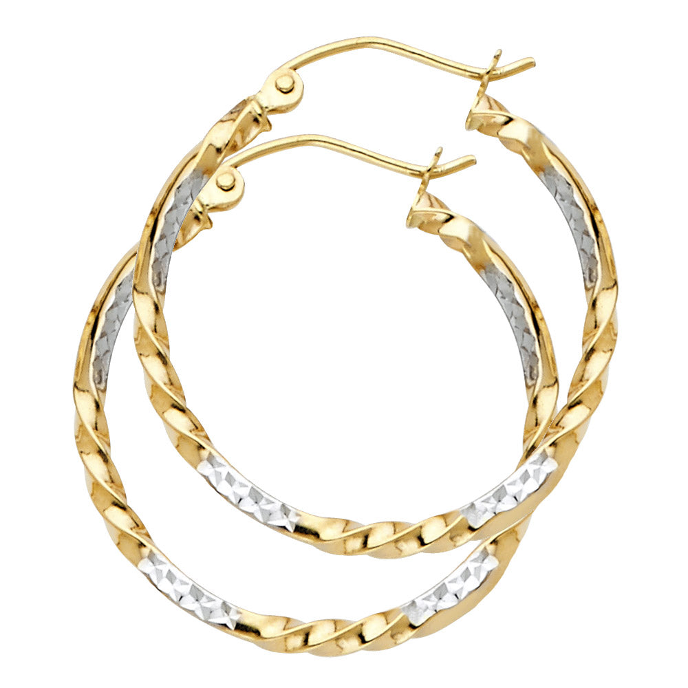14K Two Tone Gold Curled Hoop Earring