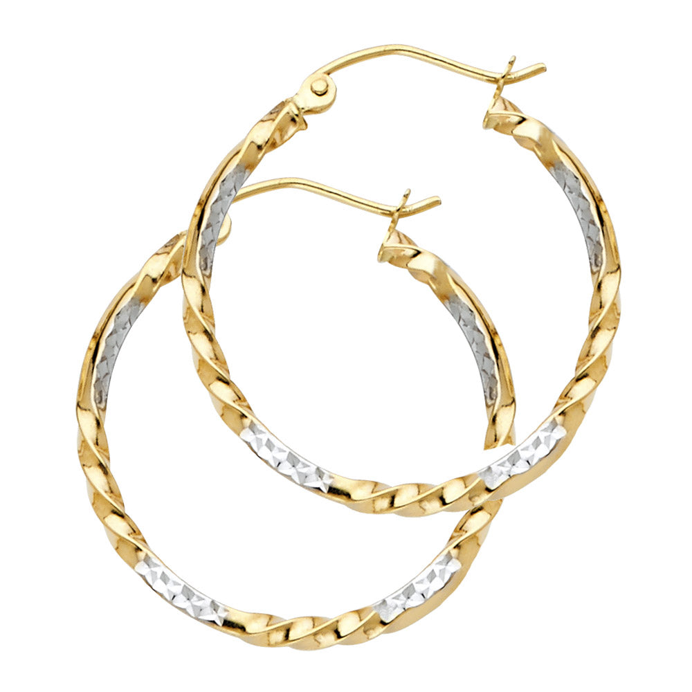 14K Two Tone Gold Curled Hoop Earring