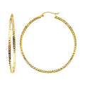 14K Yellow Gold Full Diamond Cut Hollow Square Tube Hoops