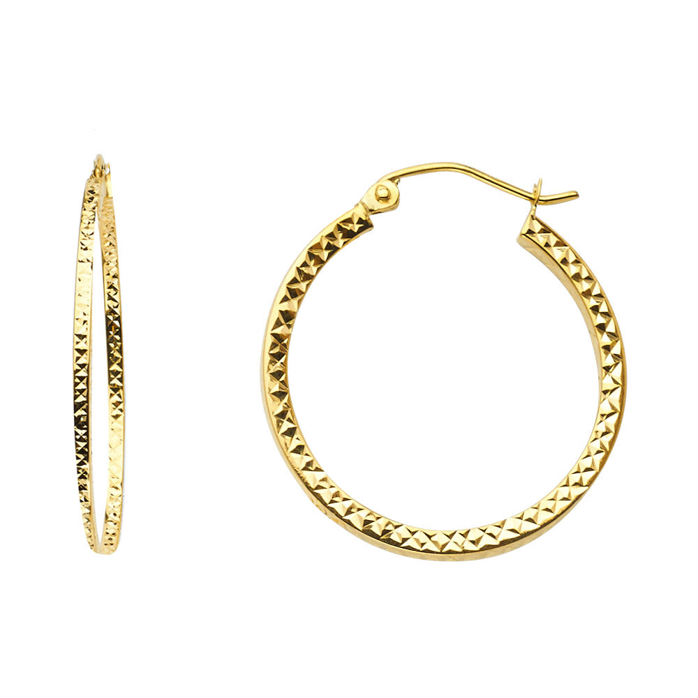 14K Yellow Gold Full Diamond Cut Hollow Square Tube Hoops