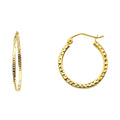 14K Yellow Gold Full Diamond Cut Hollow Square Tube Hoops