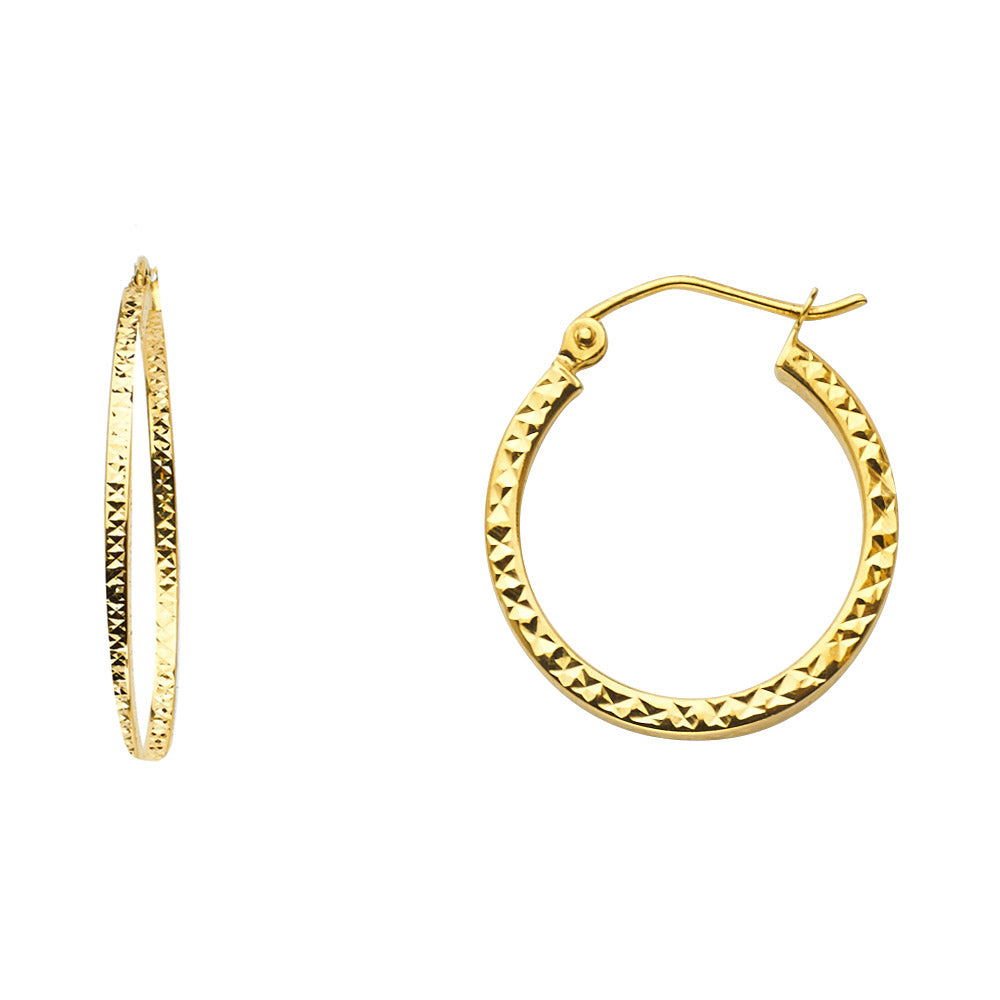 14K Yellow Gold Full Diamond Cut Hollow Square Tube Hoops