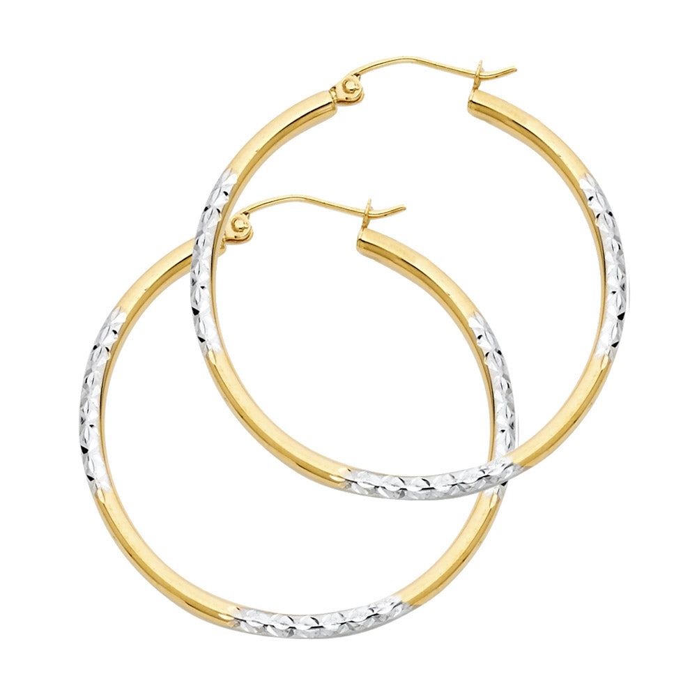 14K Two Tone Gold Diamond Cut Hoop Earring