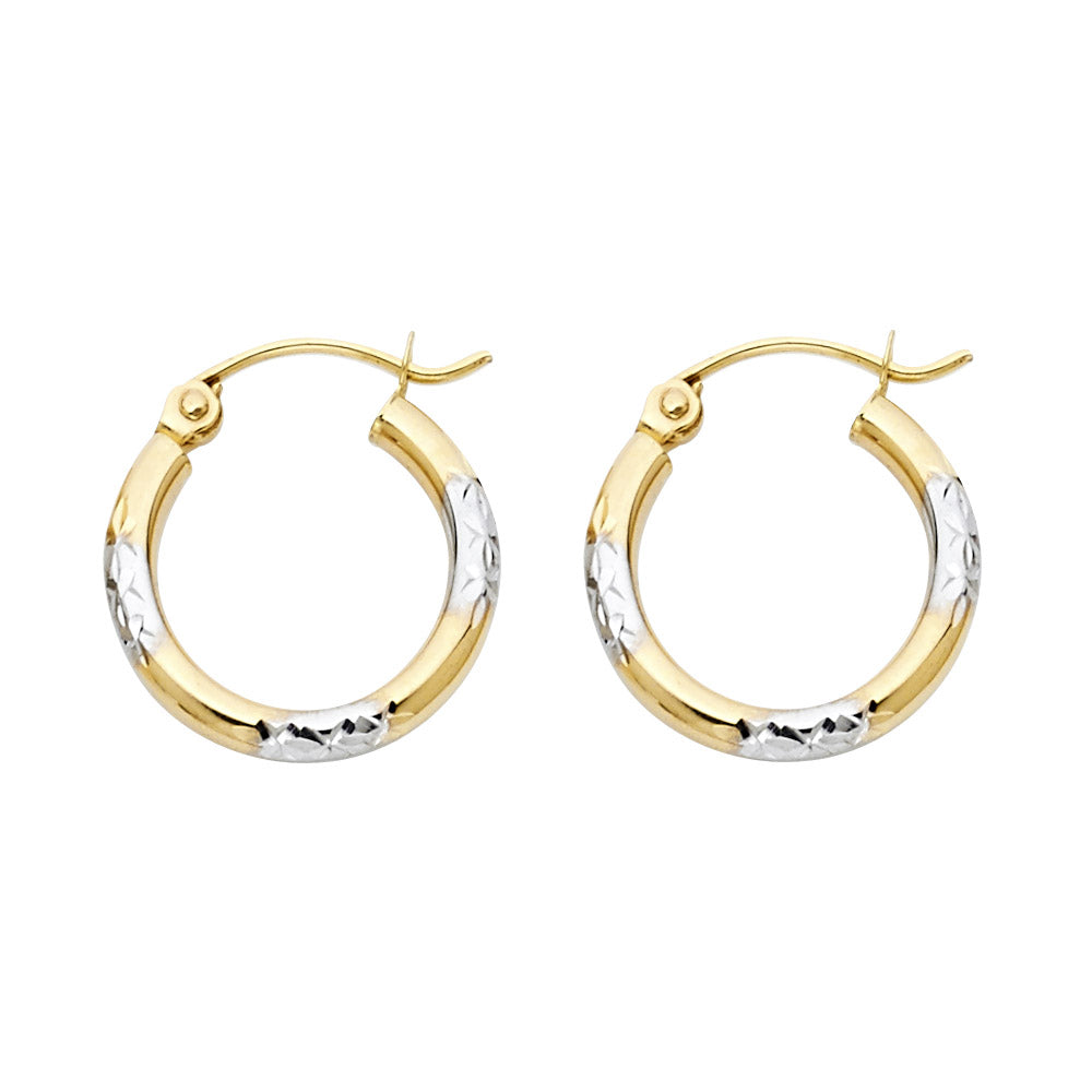 14K Two Tone Gold Diamond Cut Hoop Earring