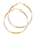 14K Yellow White Rose Gold Diamond Cut Square Hoop Earring