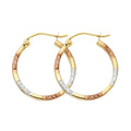 14K Yellow White Rose Gold Diamond Cut Square Hoop Earring