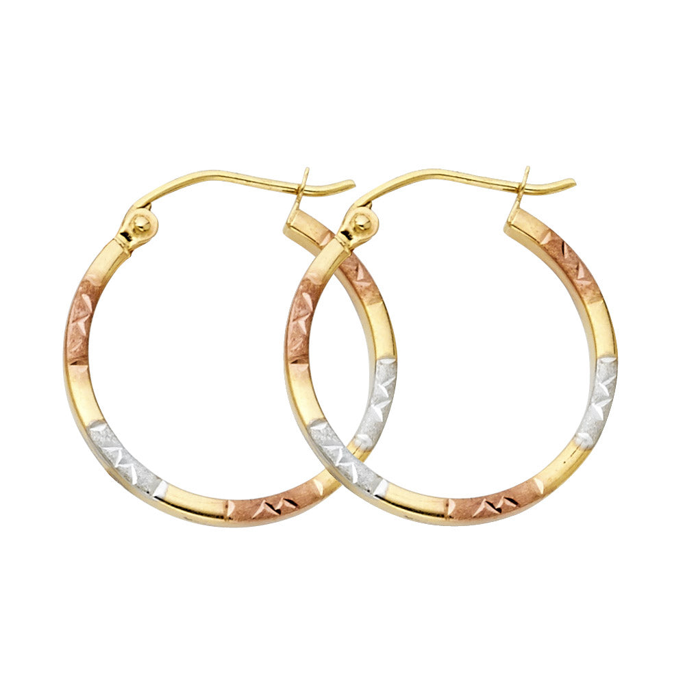 14K Yellow White Rose Gold Diamond Cut Square Hoop Earring