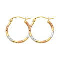 14K Yellow White Rose Gold Diamond Cut Square Hoop Earring
