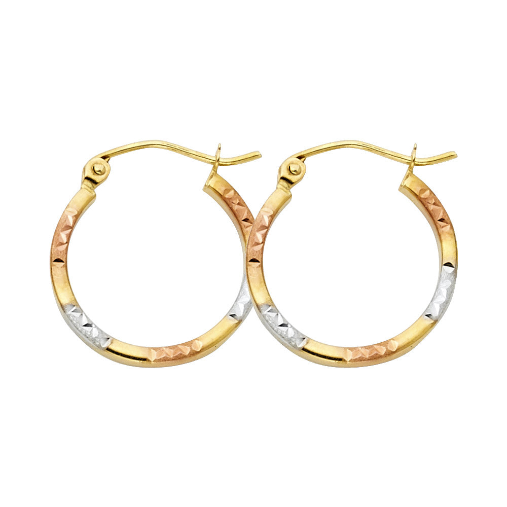 14K Yellow White Rose Gold Diamond Cut Square Hoop Earring