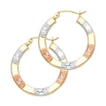 14K Yellow White Rose Gold Diamond Cut Hoop Earring