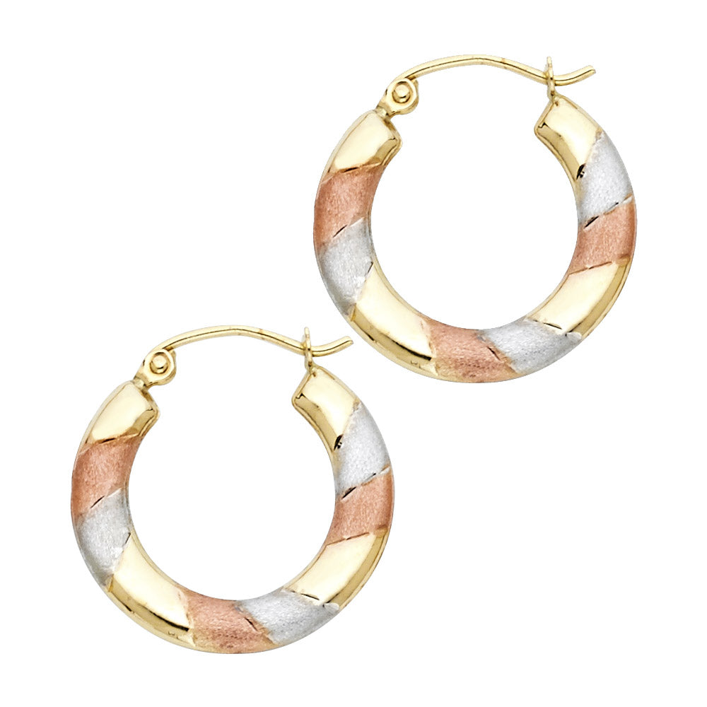 14K Yellow White Rose Gold Diamond Cut Hoop Earring