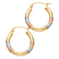 14K Yellow White Rose Gold Diamond Cut Hoop Earring