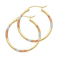 14K Yellow White Rose Gold Diamond Cut Hoop Earring