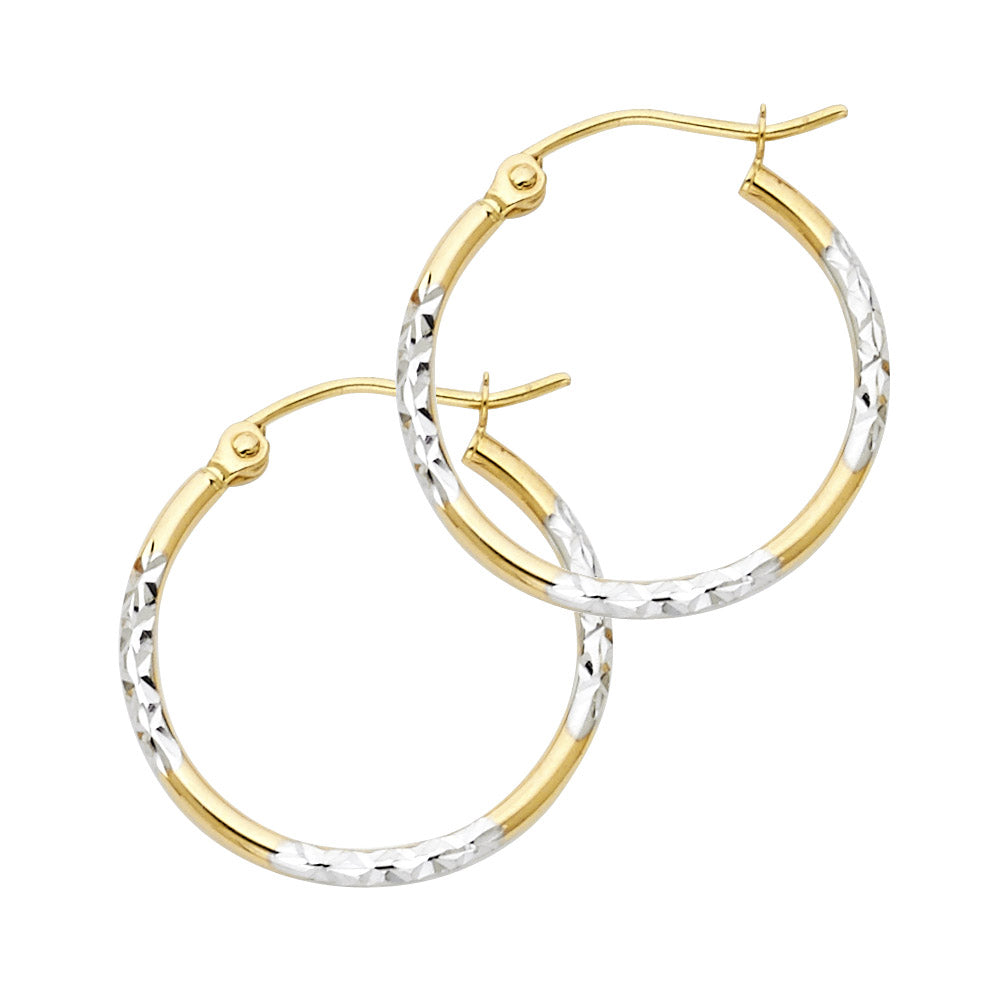 14K Two Tone Gold Diamond Cut Hoop Earring