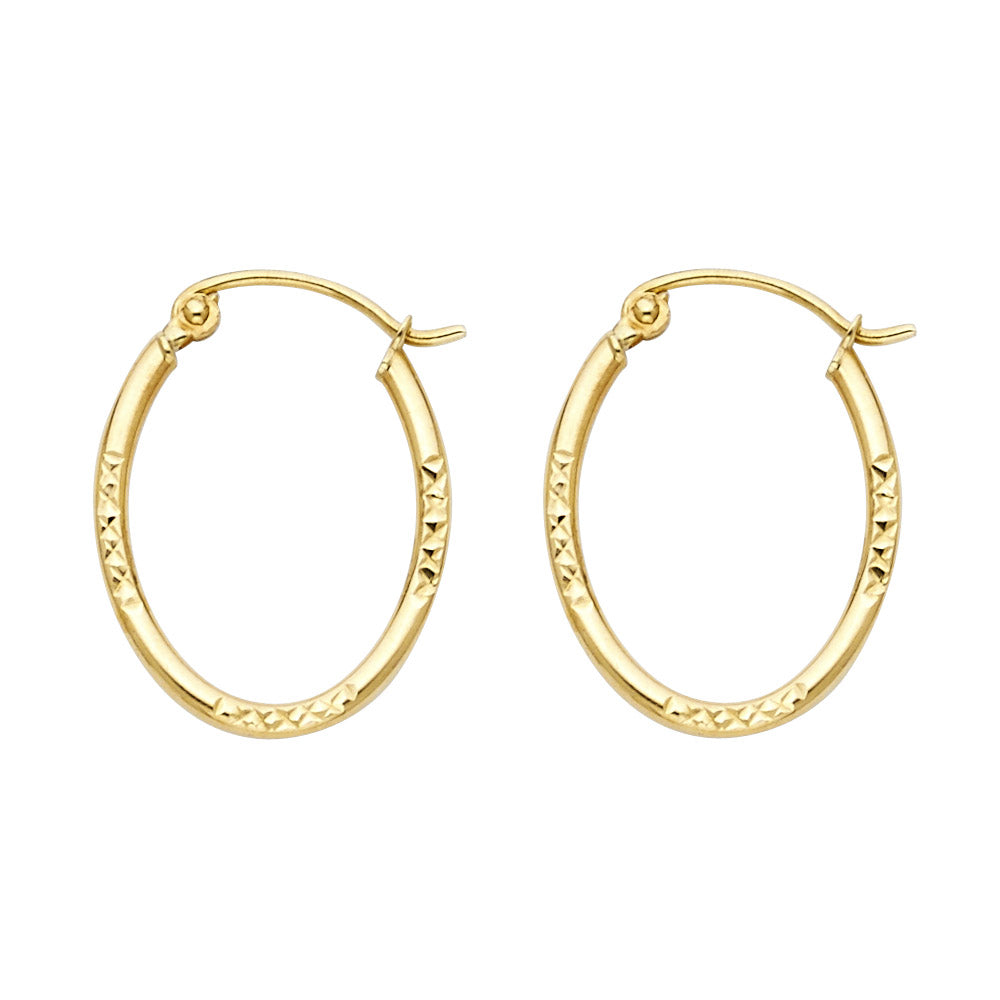 14K Yellow Gold Diamond Cut Oval Hoop Earring