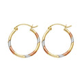 14K Yellow White Rose Gold Diamond Cut Hoop Earring