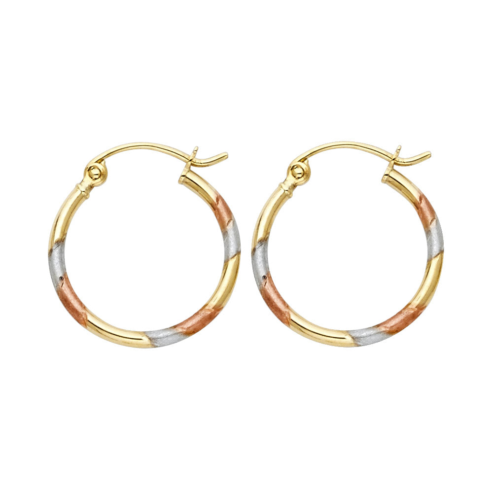 14K Yellow White Rose Gold Diamond Cut Hoop Earring