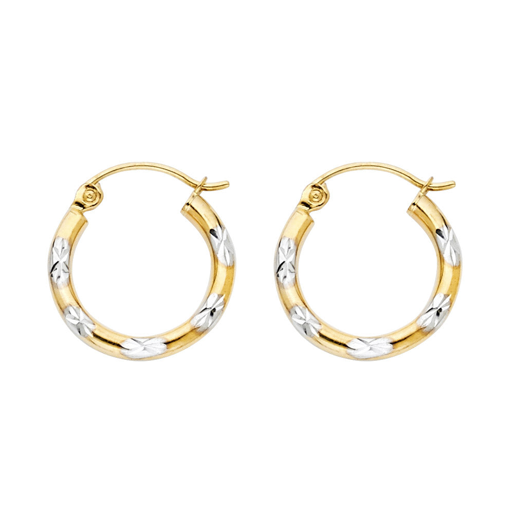 14K Two Tone Gold Diamond Cut Hoop Earring