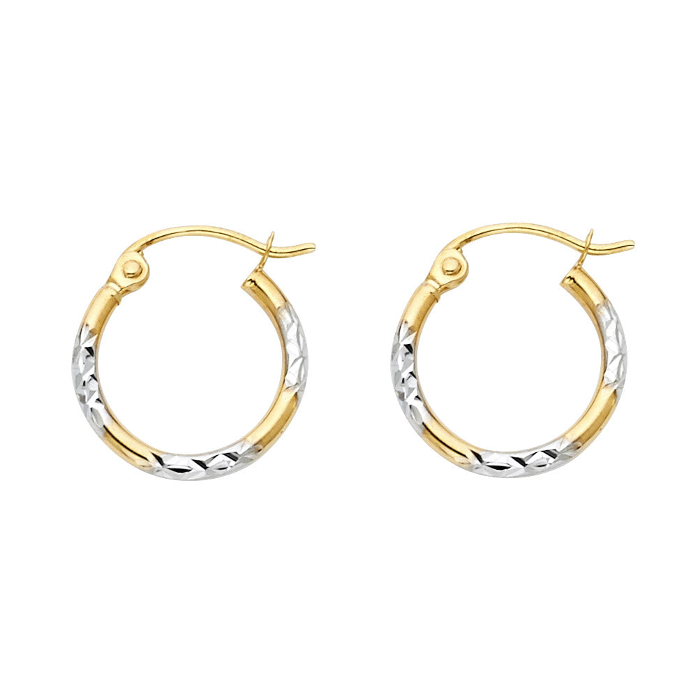 14K Two Tone Gold Diamond Cut Hoop Earring