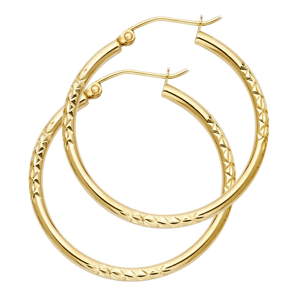 14K Yellow Gold Diamond Cut Hoop Earring
