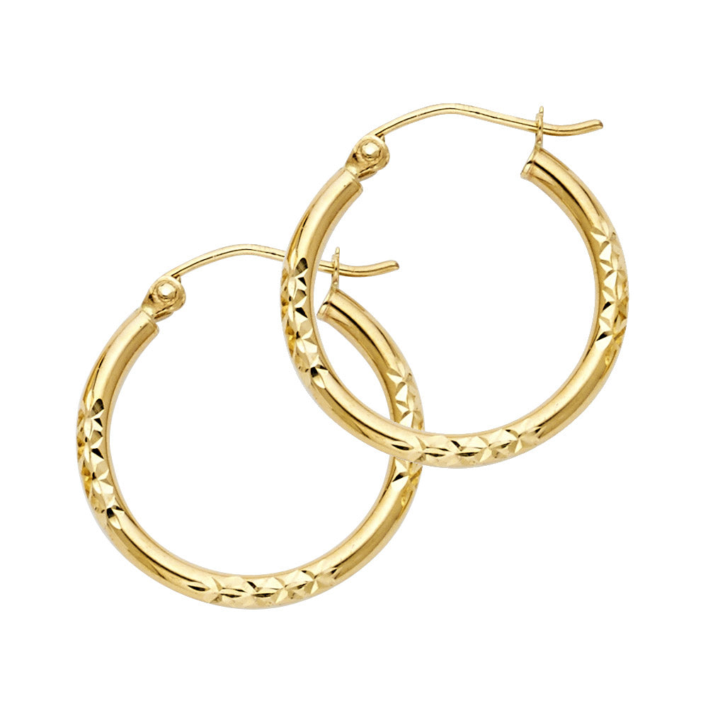 14K Yellow Gold Diamond Cut Hoop Earring