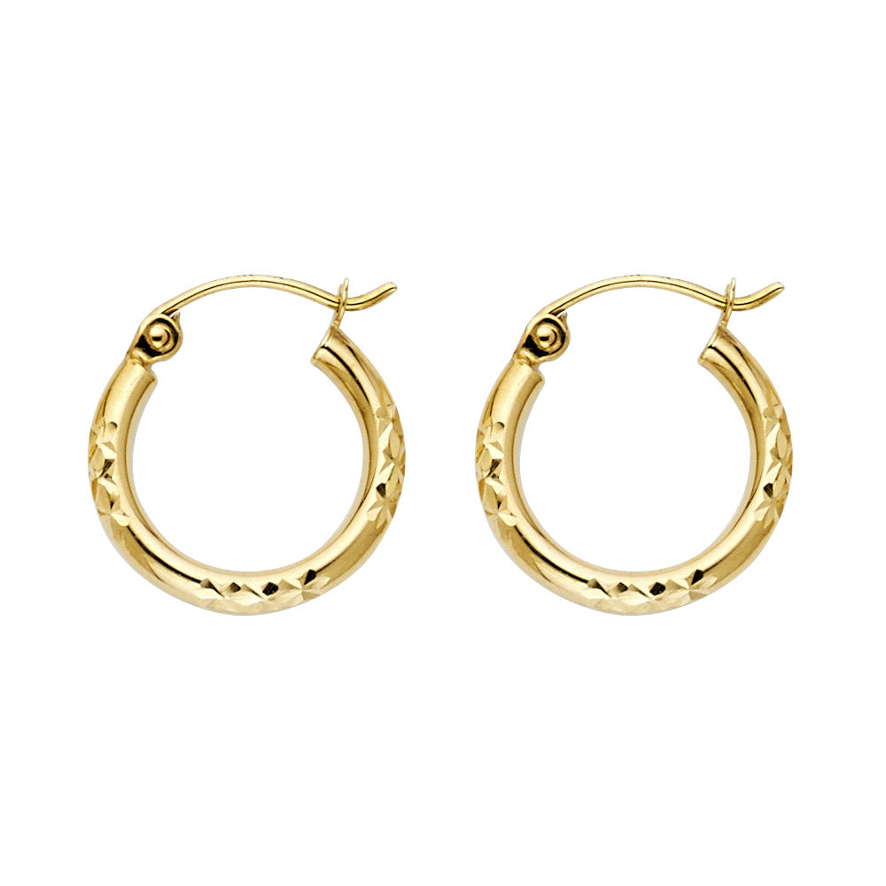 14K Yellow Gold Diamond Cut Hoop Earring