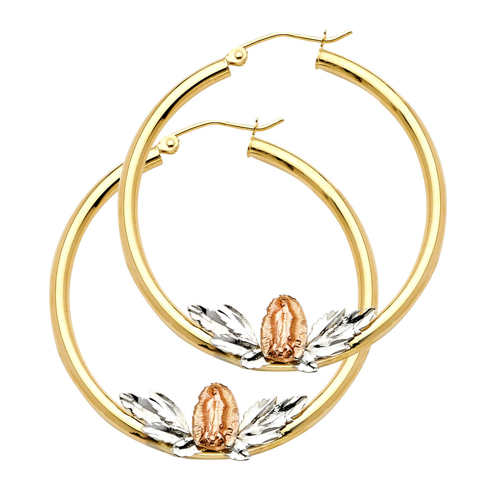 14K Yellow White Rose Gold Guadalupe Hoop Earring