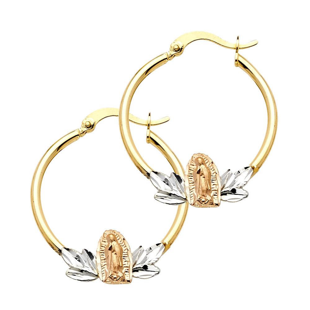 14K Yellow White Rose Gold Guadalupe Hoop Earring