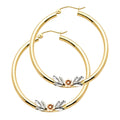 14K Yellow White Rose Gold Flower Hoop Earring