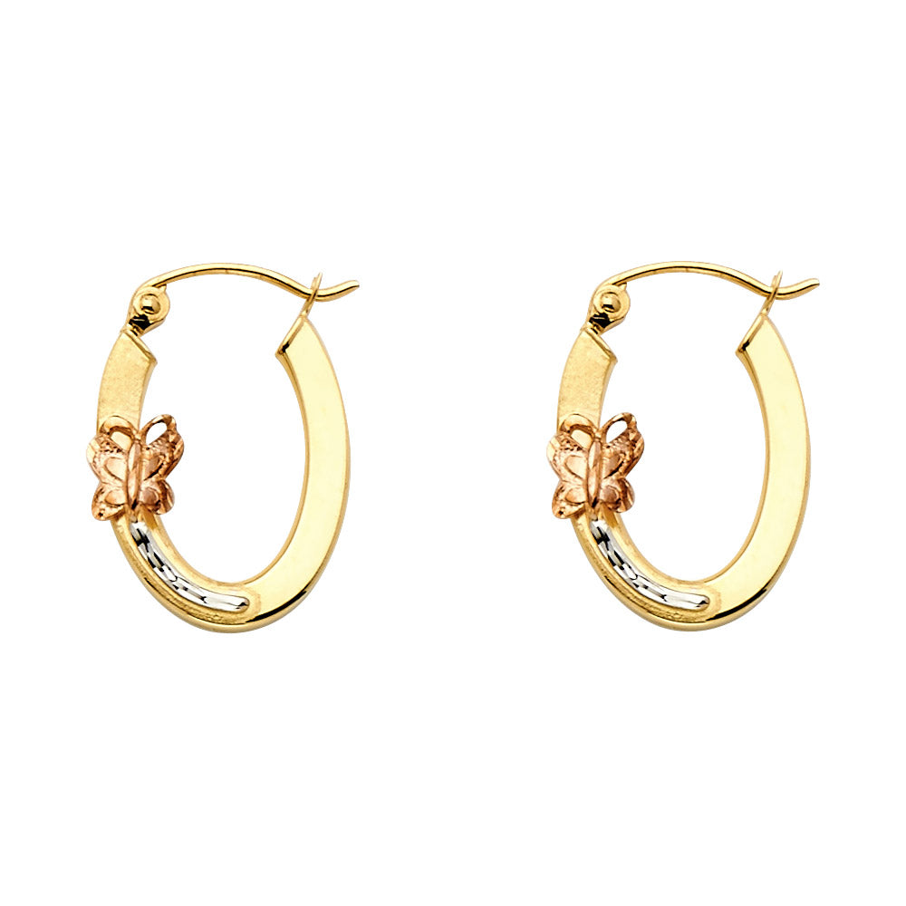 14K Yellow White Rose Gold Sm Butterfly Oval Earring