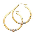 14K Yellow White Rose Gold Flower Square Hoop Earring