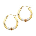 14K Yellow White Rose Gold Flower Square Hoop Earring
