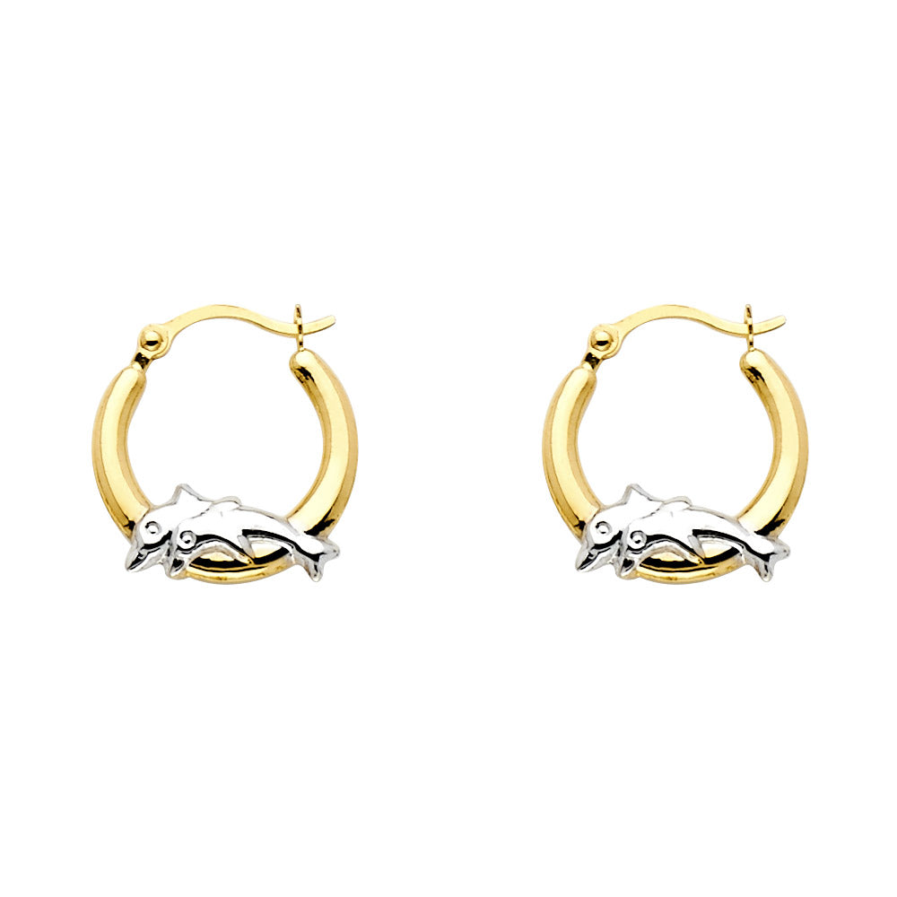 14K Two Tone Gold Dolphin Hoop Earring