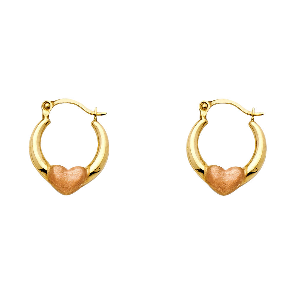 14K Two Tone Gold Heart Hoop Earring