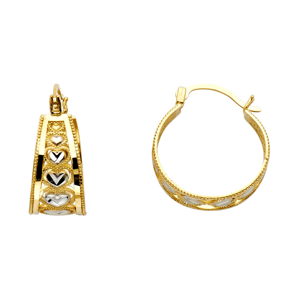 14K Two Tone Gold Heart Hoop Earring