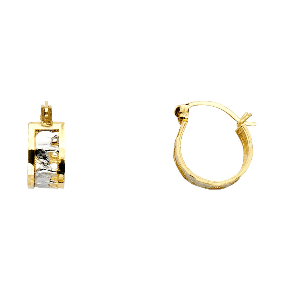 14K Two Tone Gold Elephant Hoop Earring