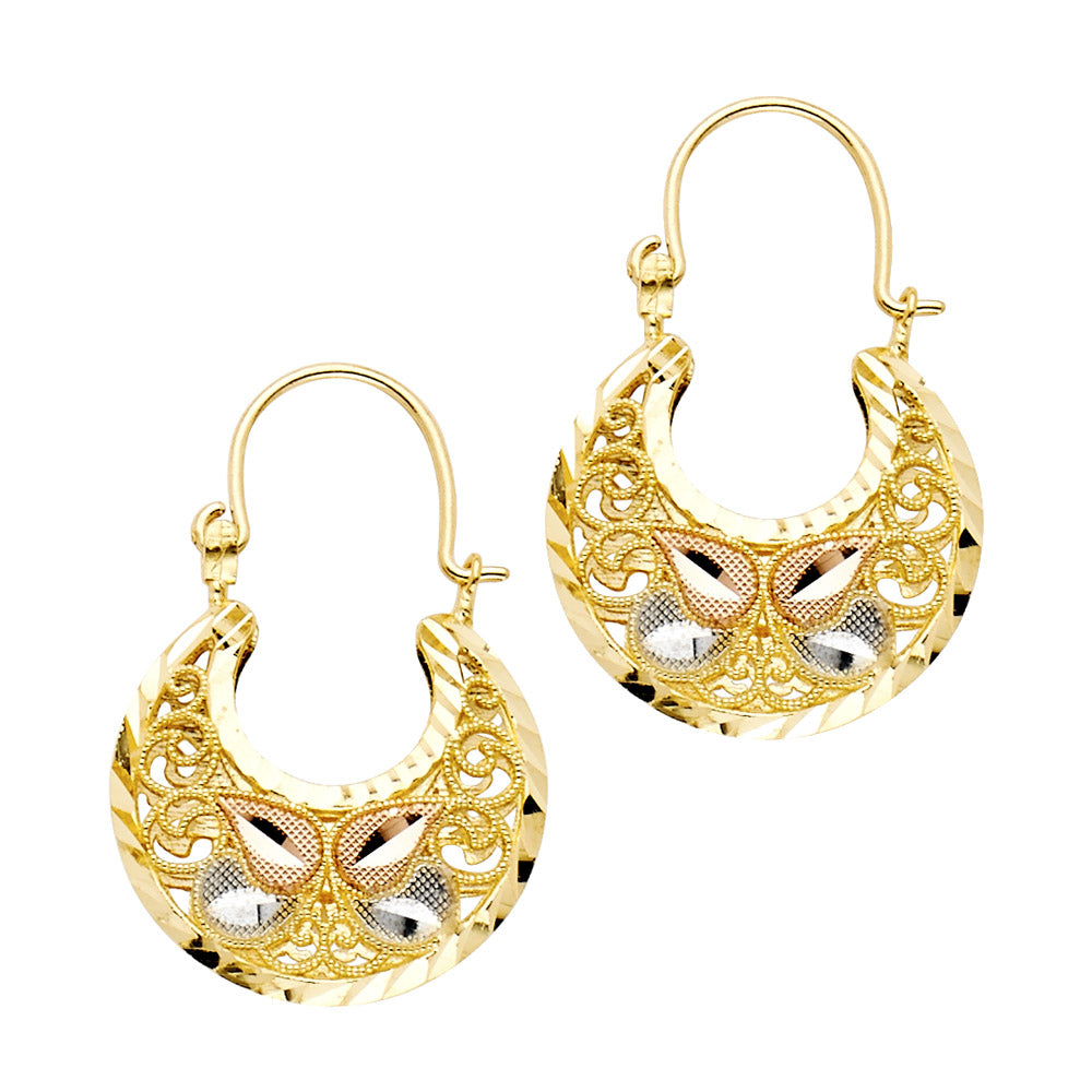 14K Yellow White Rose Gold Flower Basket Earring