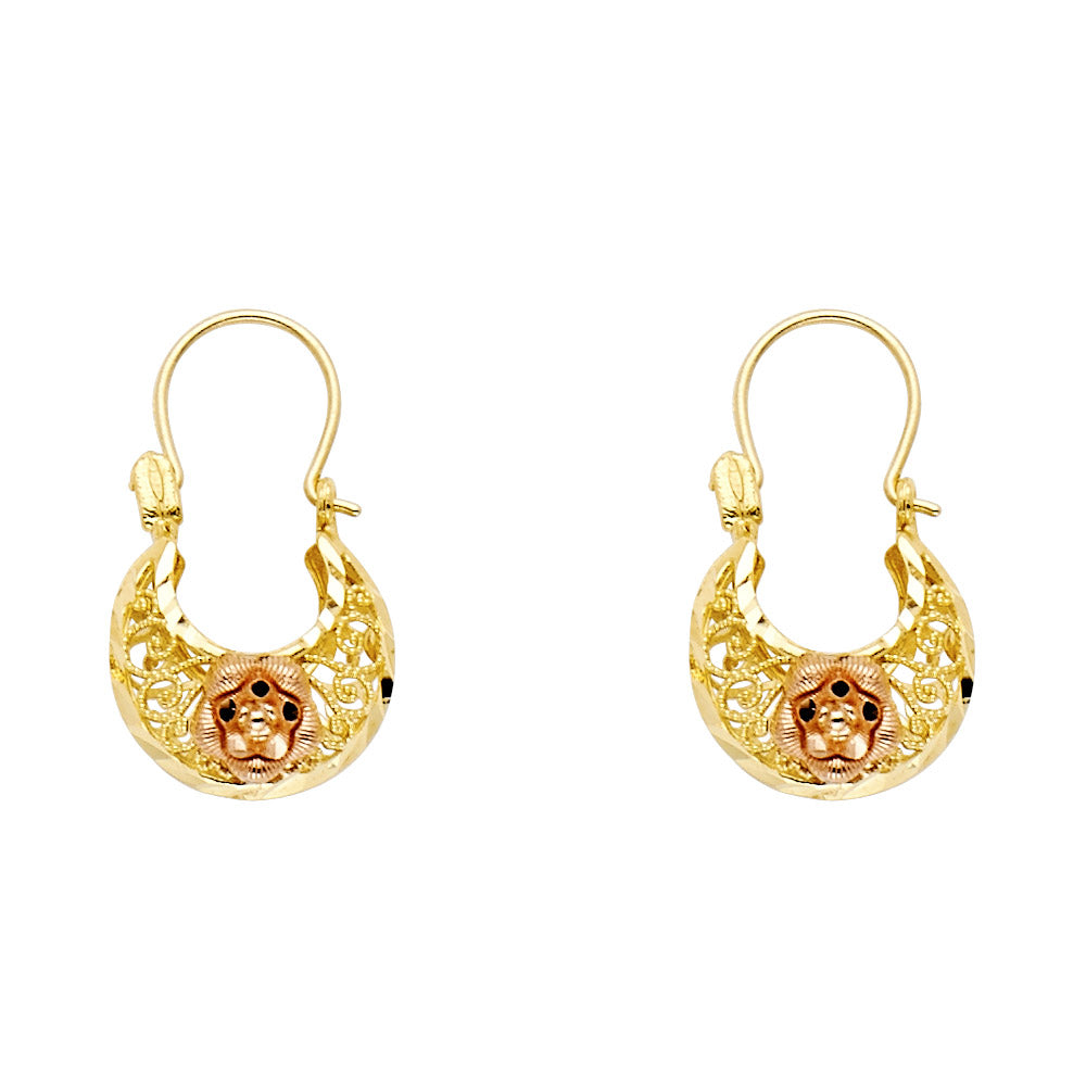 14K Two Tone Gold Flower Basket Earring