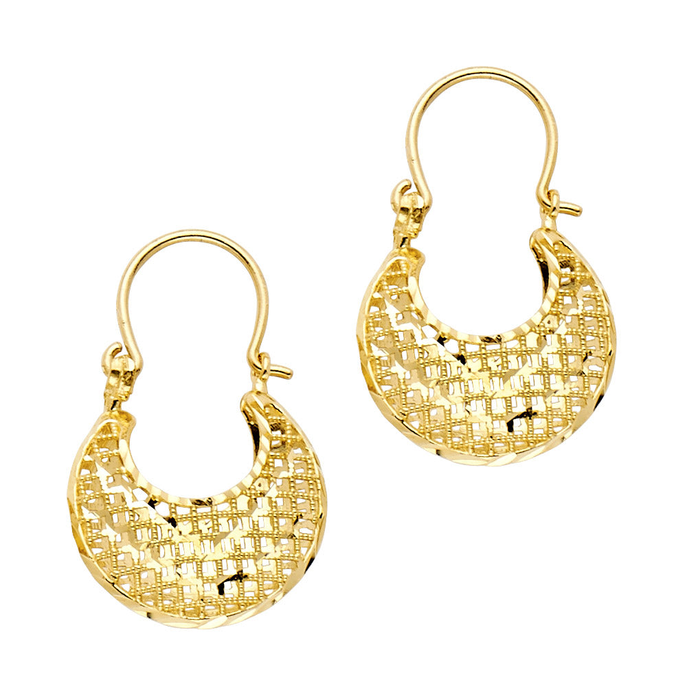 14K Yellow Gold Diamond Cut Basket Earring