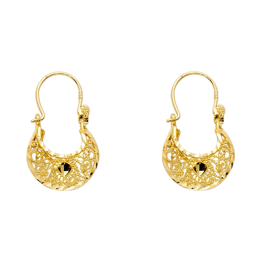 14K Yellow Gold Diamond Cut Basket Earring