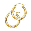 14K Yellow White Rose Gold 3 mm Diamond Cut Hoop Earring