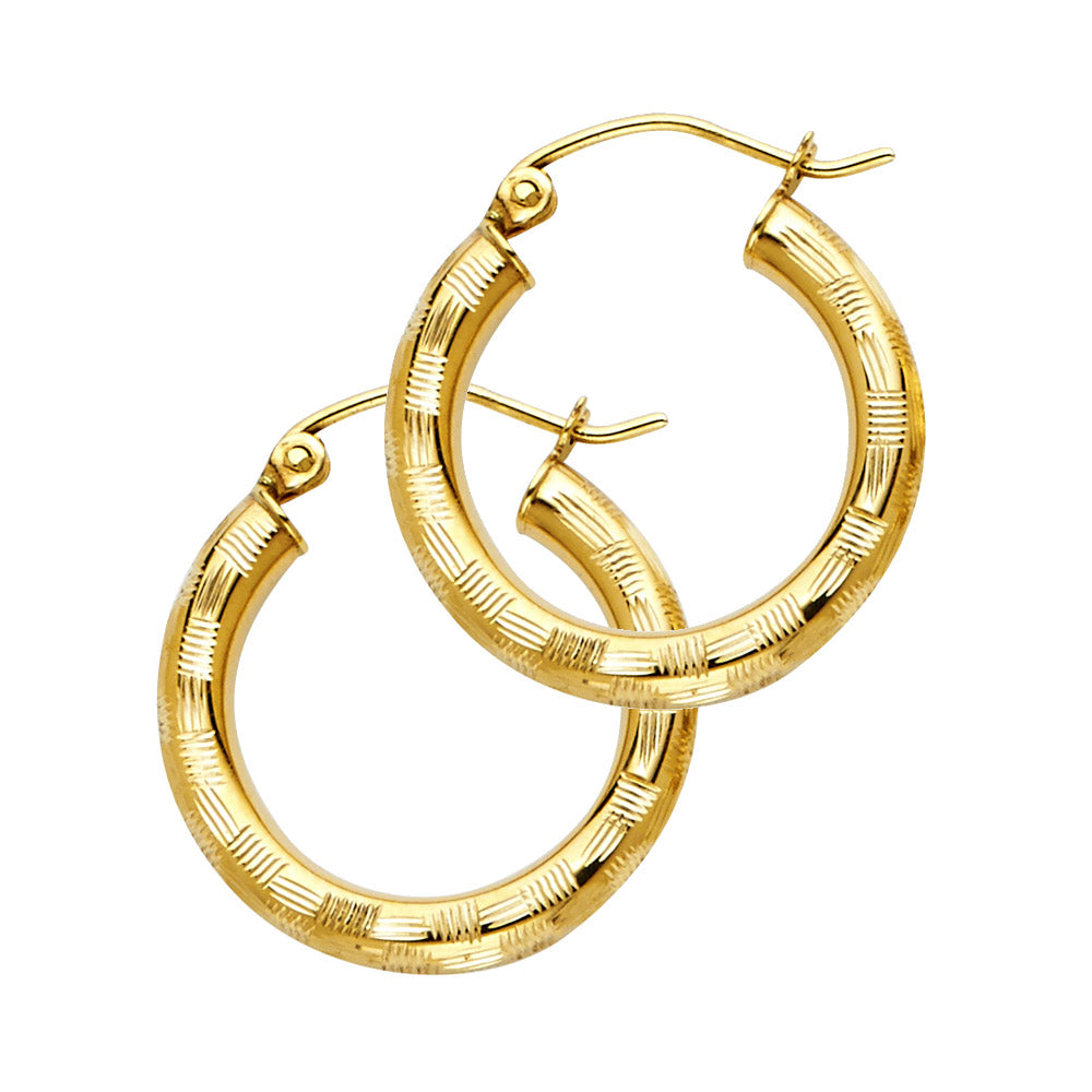 14K Yellow Gold 3 mm Diamond Cut Hoop Earring