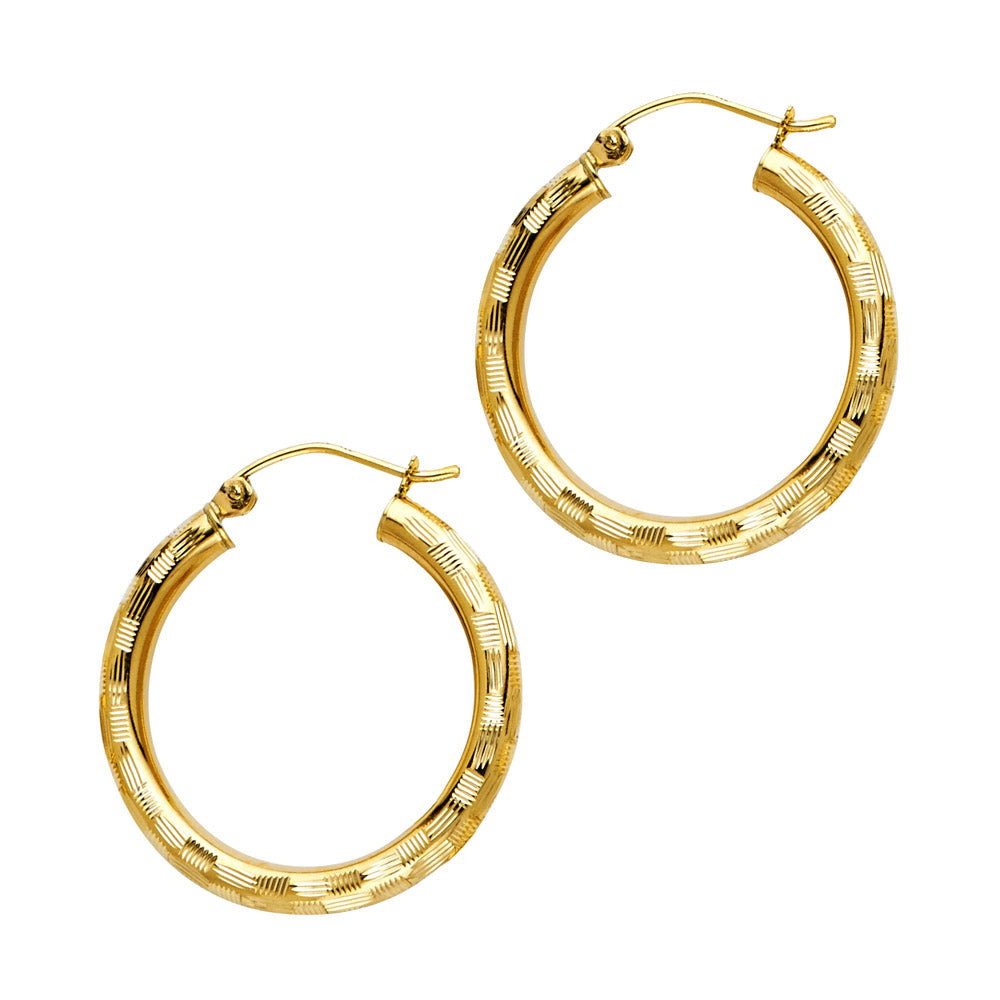 14K Yellow Gold 3 mm Diamond Cut Hoop Earring