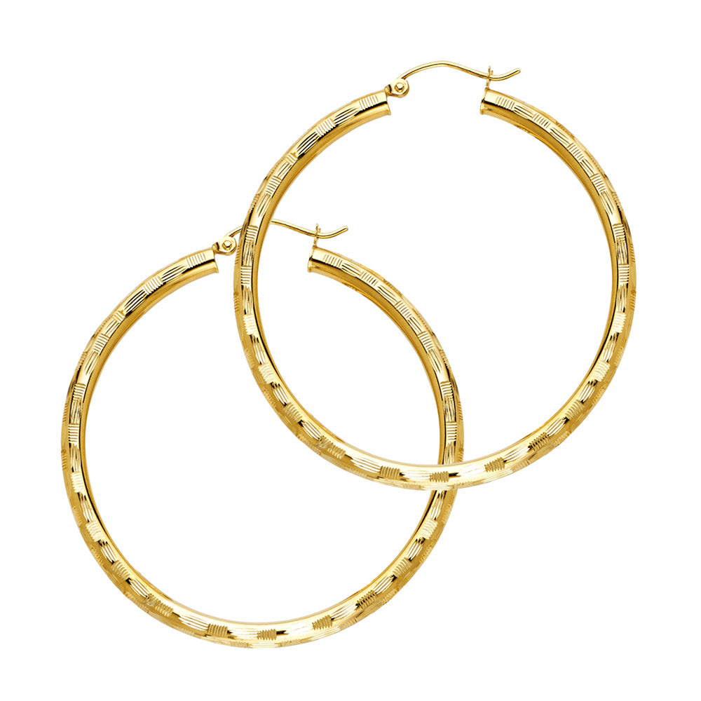 14K Yellow Gold 3 mm Diamond Cut Hoop Earring