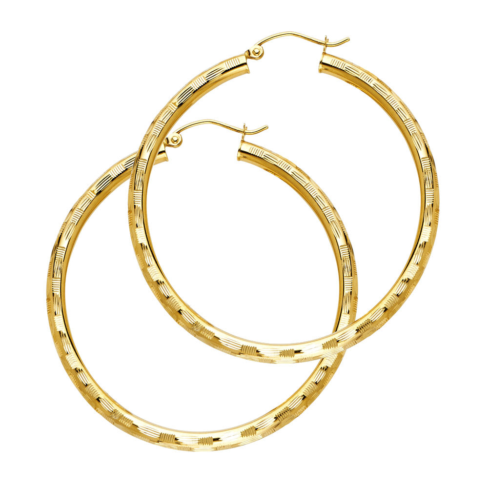 14K Yellow Gold 3 mm Diamond Cut Hoop Earring