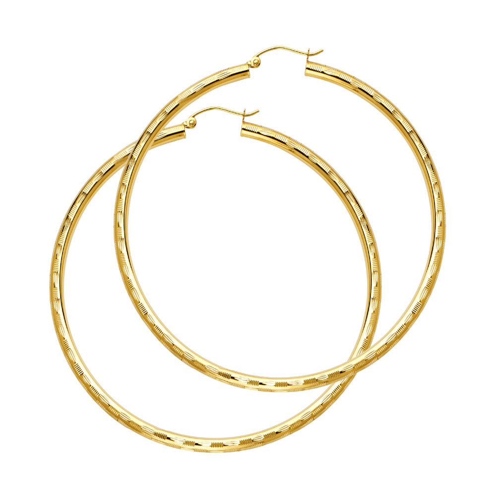 14K Yellow Gold 3 mm Diamond Cut Hoop Earring