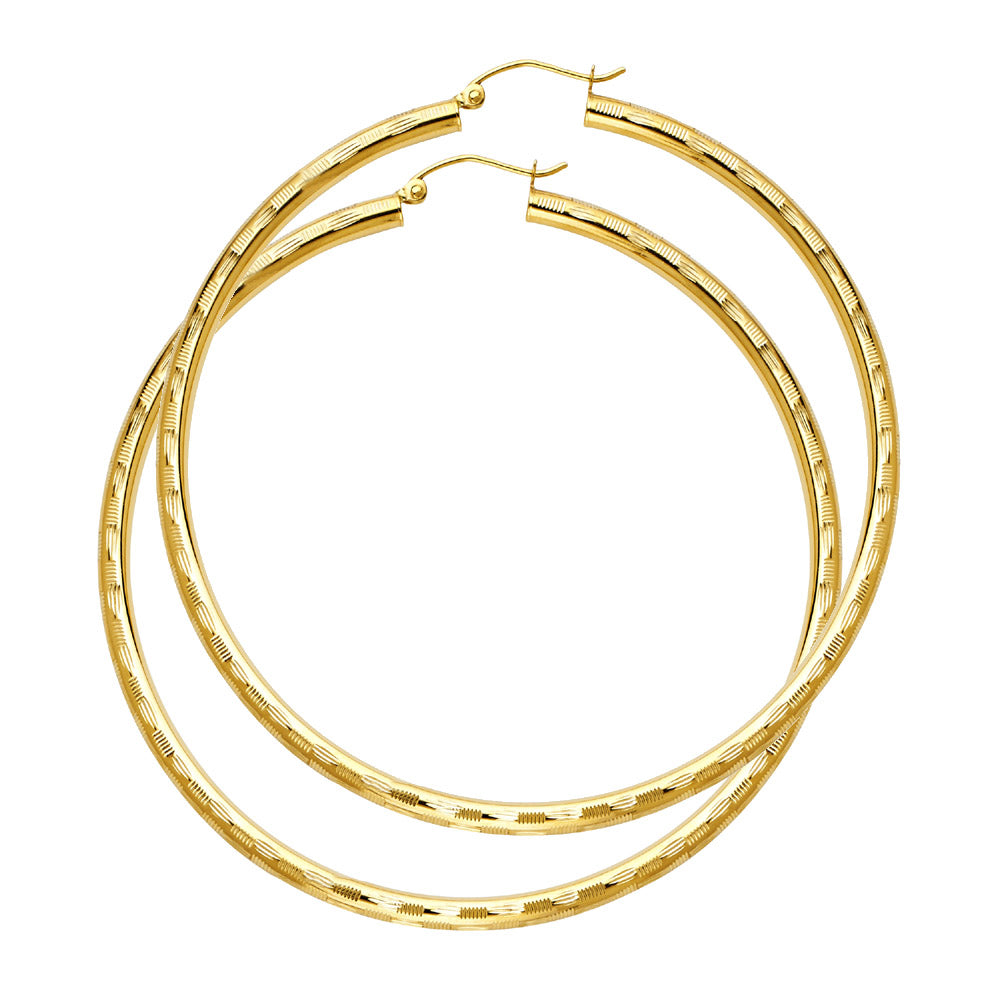 14K Yellow Gold 3 mm Diamond Cut Hoop Earring