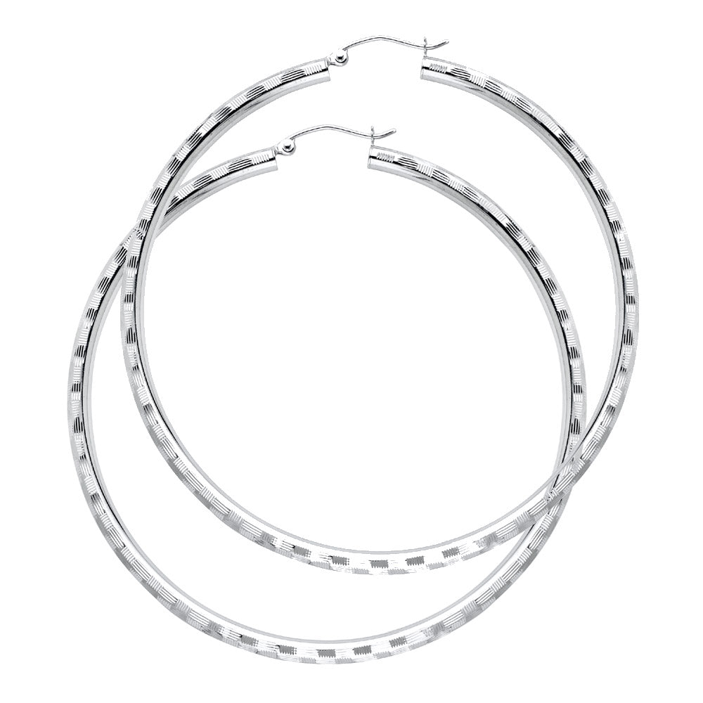 14K White Gold 3 mm Diamond Cut Hoop Earring